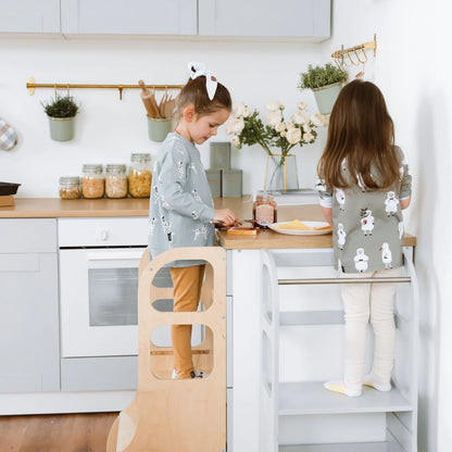 STEP UP Adjustable Height Helper Tower With Support Legs - White