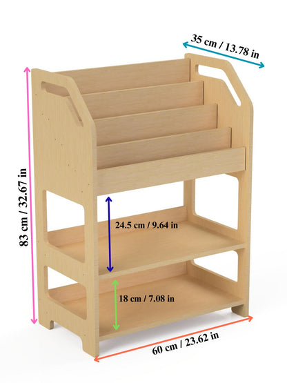 Montessori Wooden Book Display with Storage Shelf For Kids