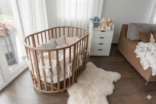 Round OLIN baby crib in beech, cappuccino – photo 2